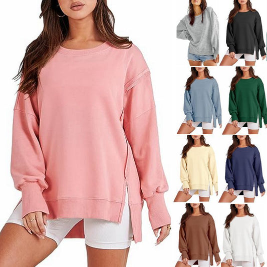 Solide Oversized Sweatshirt Rundhals Langarm Pullover Hoodies Tops Mode Herbst Frauen Kleidung Winter