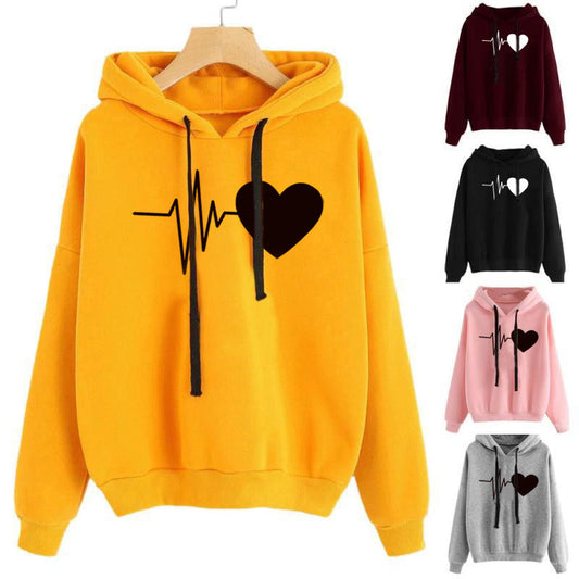 Herz Print Streetwear Hoodies Frauen Sweatshirt Frühling Herbst Langarm Hoodie Kleidung
