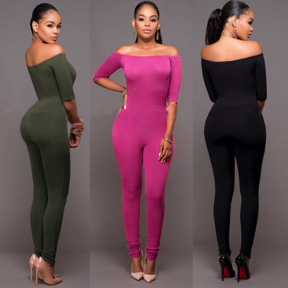 Damen Jumpsuit mit geradem Ausschnitt und mittellangen Ärmeln