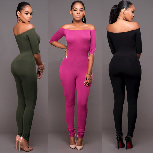 Damen Jumpsuit mit geradem Ausschnitt und mittellangen Ärmeln