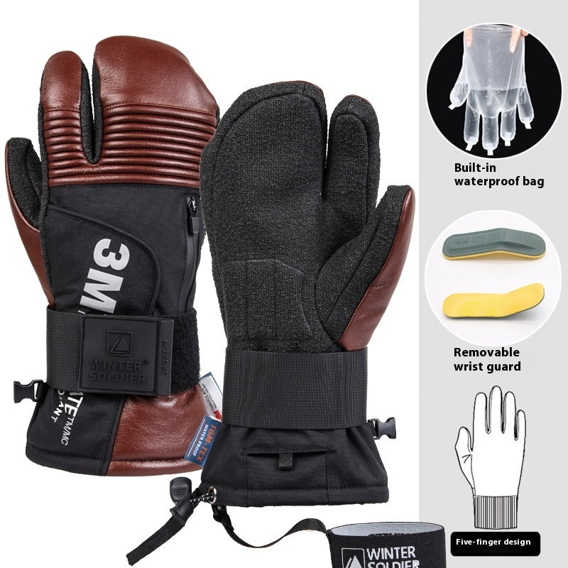 Ski-Handschuhe aus Ziegenleder mit Kevlar und Drei-Finger-Design