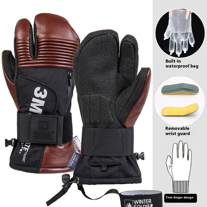 Ski-Handschuhe aus Ziegenleder mit Kevlar und Drei-Finger-Design