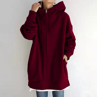 Damen Fuzzy Hoodies Langer Sport Pullover Hoodie Full-Zip Hoodie Sweatshirt