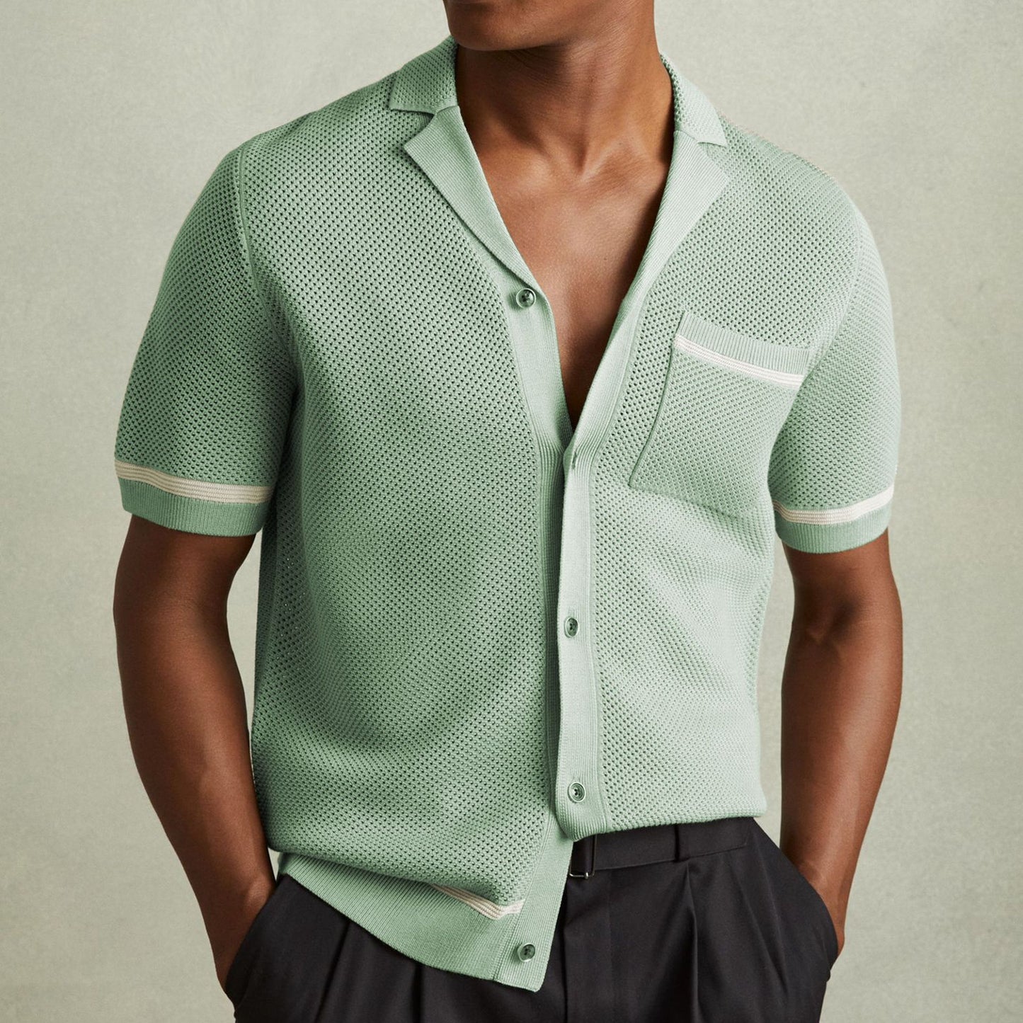 Kurzarm-Strickpolo mit Cuban-Kragen für Herren – Ideal für den Sommer