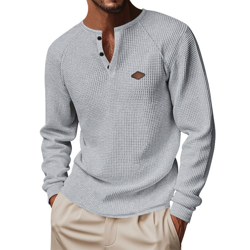 Herren Langarmshirt mit Waffelmuster und Henley-Knopfleiste – Schnell trocknend