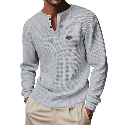 Herren Langarmshirt mit Waffelmuster und Henley-Knopfleiste – Schnell trocknend