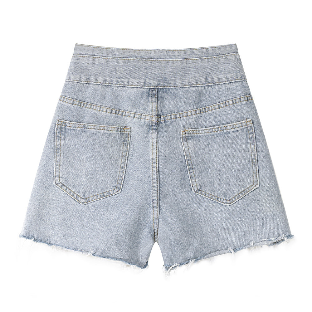 Jeansshorts mit hoher Taille und weitem Bein für Damen