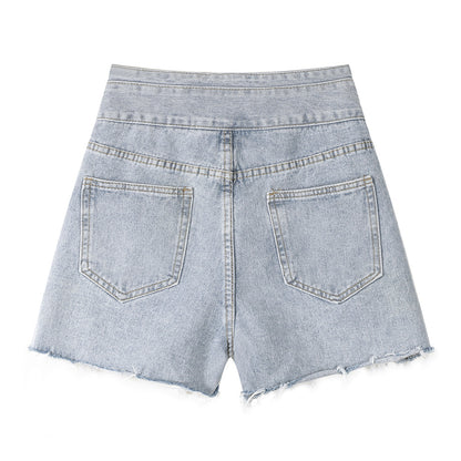 Jeansshorts mit hoher Taille und weitem Bein für Damen