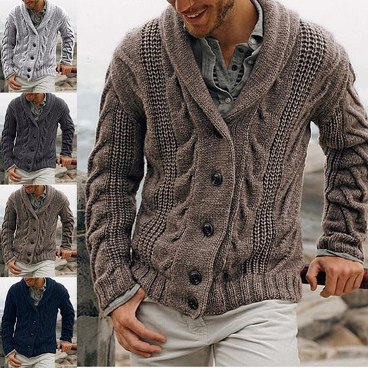Herren Strickjacke mit Zopfmuster – Cardigan mit Knopfleiste