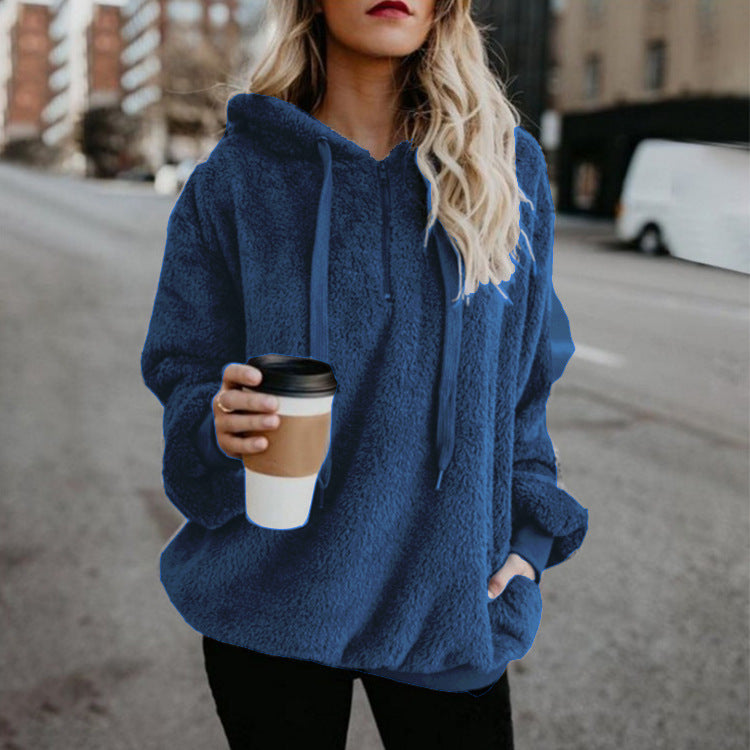 Damen Polerones Fleece Hoodies Langarm Kapuzenpullover Sweatshirt Herbst Winter Warm Reißverschluss Tasche Mantel Weibliches Sweatshirt
