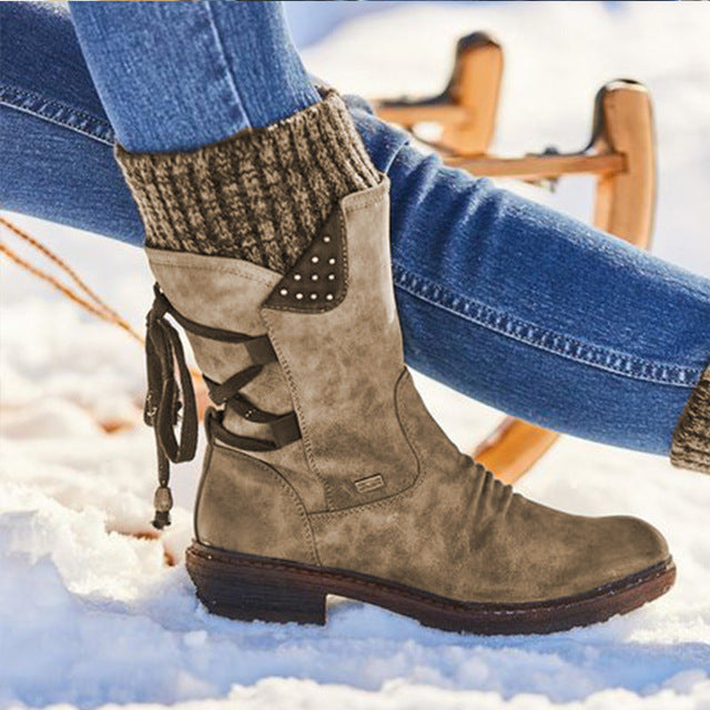 Damen Winterstiefel Halbhohe Schneestiefel