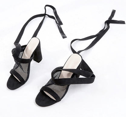 Frauen Sandalen Bandage Flock Cross Strap Lace Up High Heels Sandale