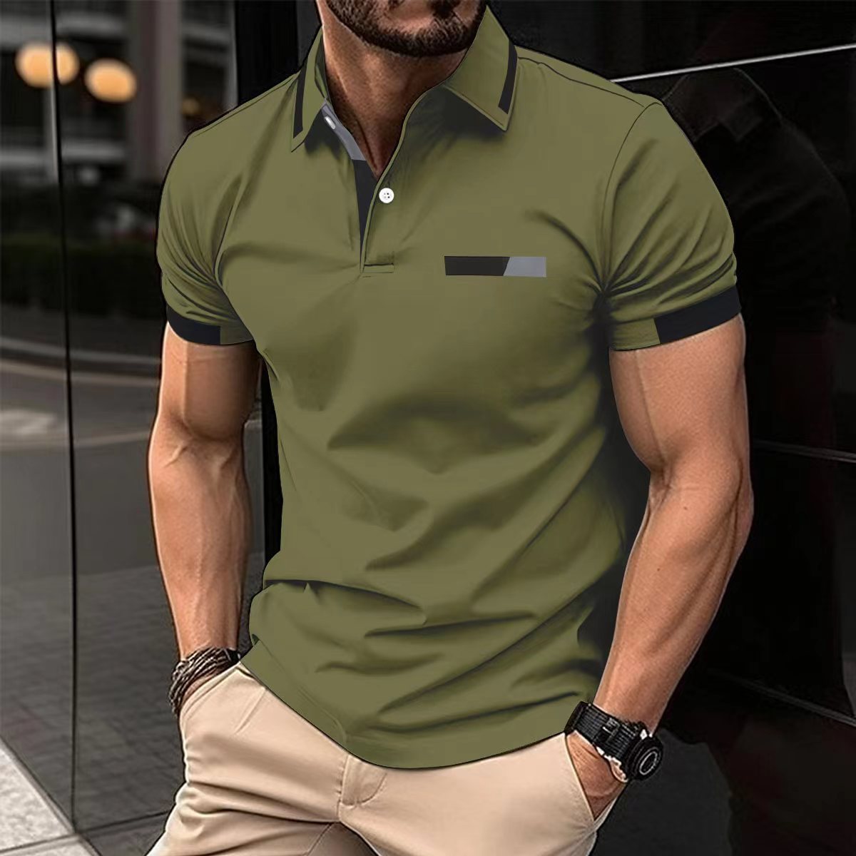 Herren Polo T-Shirt mit Zierbrusttasche – Sommerliches Kurzarmshirt mit Knopfleiste (1+1 Gratis)