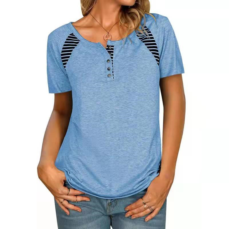 Damen T-Shirt mit kurzen Ärmeln, bedruckt, gestreift, lässig