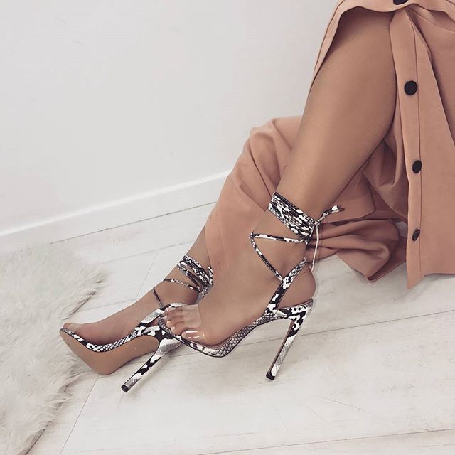 Sexy Stilettos mit Riemen Schlangenmuster Fischmaul