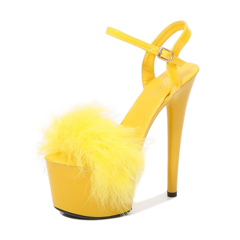 Lackleder Stilettos Plateau Sandalen Pelz High Heels