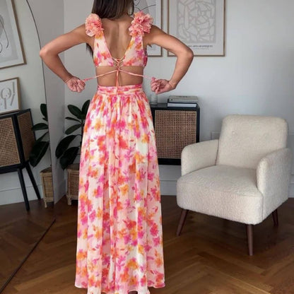 Herbst Europäische Und Amerikanische Mode Casual Home Floral Rückenfreies Kleid Frauen