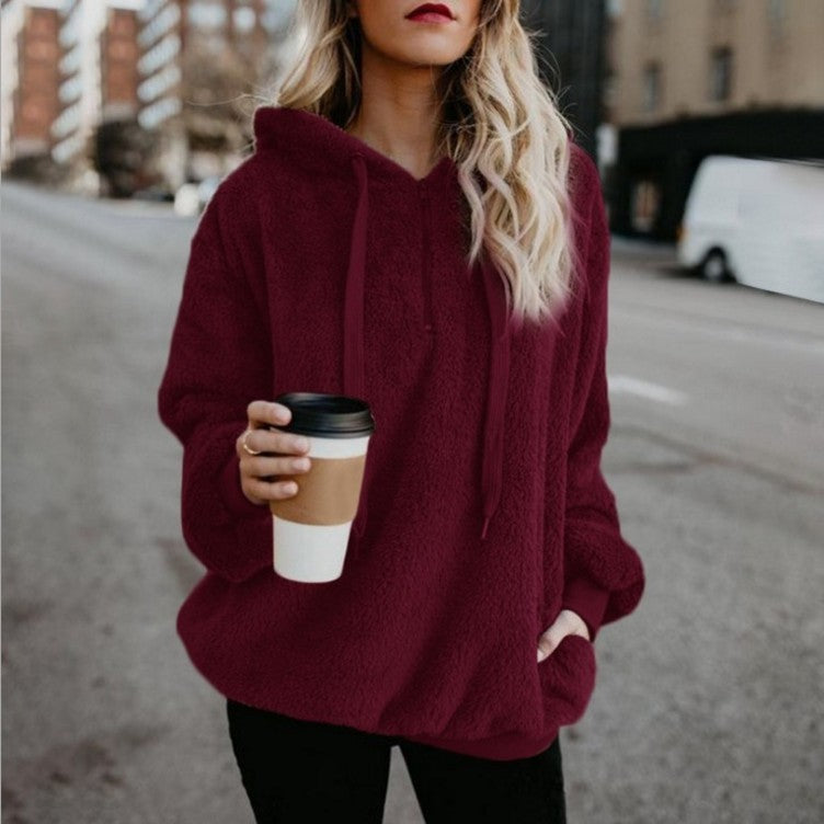 Damen Polerones Fleece Hoodies Langarm Kapuzenpullover Sweatshirt Herbst Winter Warm Reißverschluss Tasche Mantel Weibliches Sweatshirt