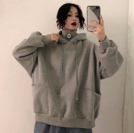 Hoodies Frauen Herbst Winter Neue Koreanische Stil Student Lose Bestickt Einfache Plus Samt Hohe Qualität Weiche Damen Kleidung Chic