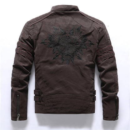 Herren Kunstlederjacke Mit Reißverschluss Und Stehkragen