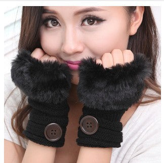 Faux Kaninchenfell warme fingerlose Wolle Winter gestrickte Handschuhe Frauen