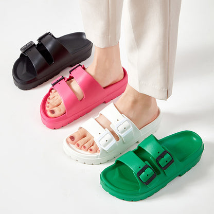 Mode Doppelschnalle Hausschuhe Sommer Plattform Garten Strand Schuhe Casual Non-slip Boden Badezimmer Home Slipper Für Frauen