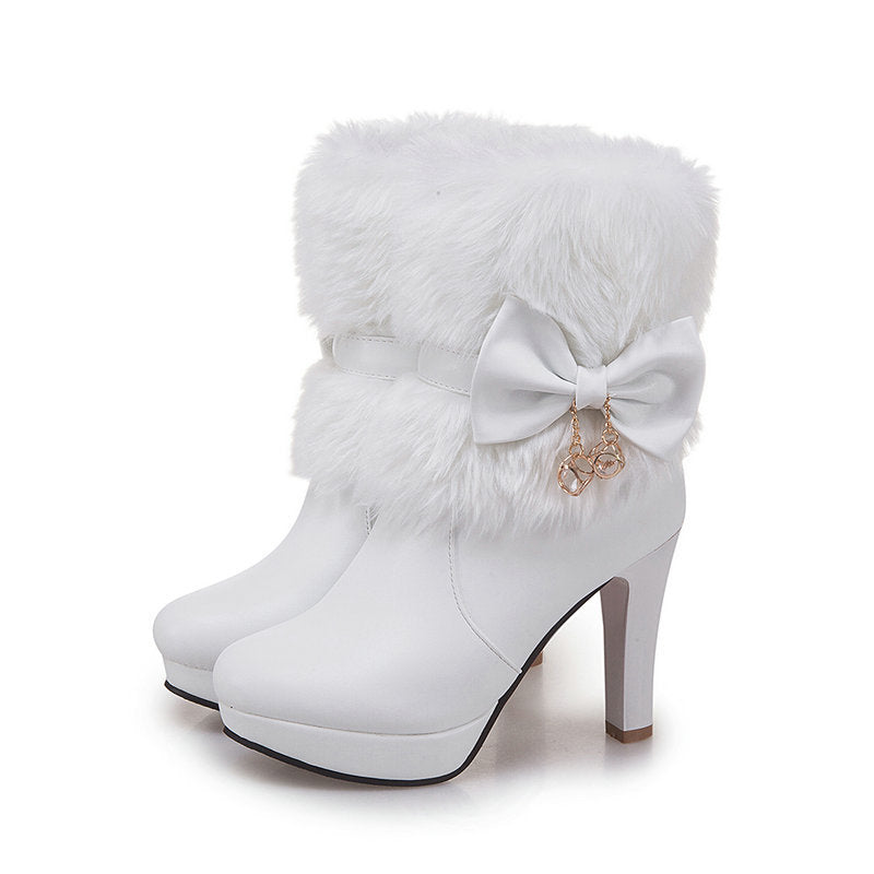 Süße Prinzessin Herbst und Winter kurze Stiefel Schnee Frauen mittlere Stiefel Frauen Stiefel dicke Ferse kurze Stiefel