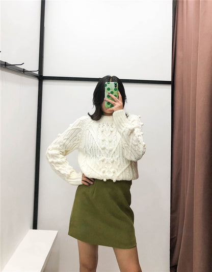 Pullover mit Rundhalsausschnitt und Zopfmuster