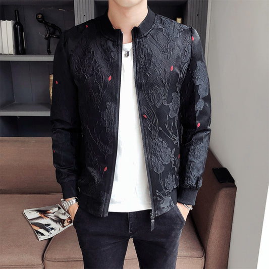 Herrenjacke mit Muster und Stehkragen – Koreanischer Stil für Frühling & Herbst
