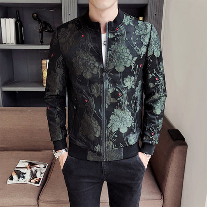 Herrenjacke mit Muster und Stehkragen – Koreanischer Stil für Frühling & Herbst