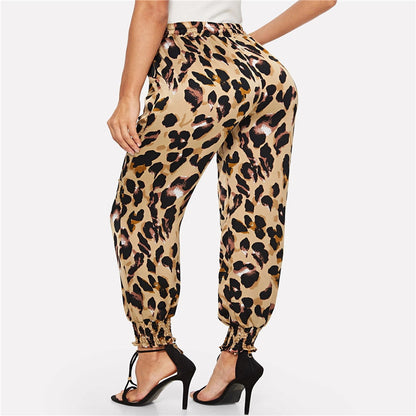 Lässige, elastische lange Damenhose mit hoher Taille