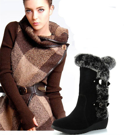 Schneestiefel Mittelkalb Kunstpelz Plüsch Winter Damenstiefel