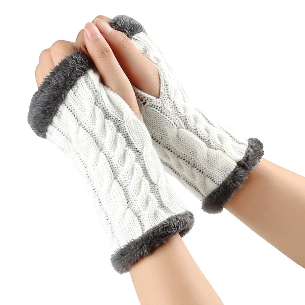 Winter Plüsch Handschuhe Twist Gestrickte Fingerlose Fleece Handschuhe Frauen Warme Verdickte Wollhandschuhe