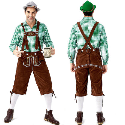 Men's beer festival clothes Plaid Shirt Suspenders