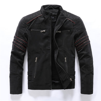 Herren Kunstlederjacke Mit Reißverschluss Und Stehkragen