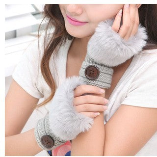 Faux Kaninchenfell warme fingerlose Wolle Winter gestrickte Handschuhe Frauen