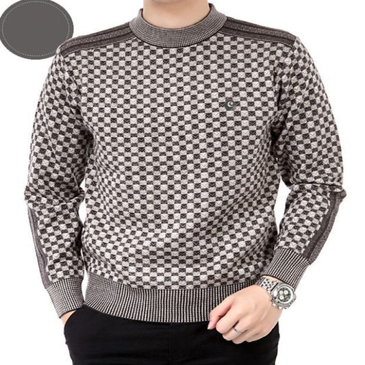 Herren Pullover mit Karomuster – Lockerer Jacquard-Strick aus Baumwollmischung