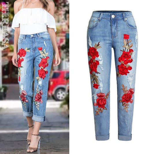 Sommer Lange Jeans Lose Frauen Loch Hosen Plus Größe