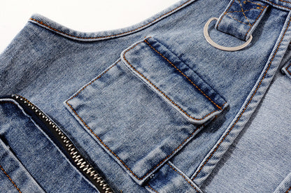 All-Match Fashion Multi-Pocket Denim Weste Damen Kurze Weste