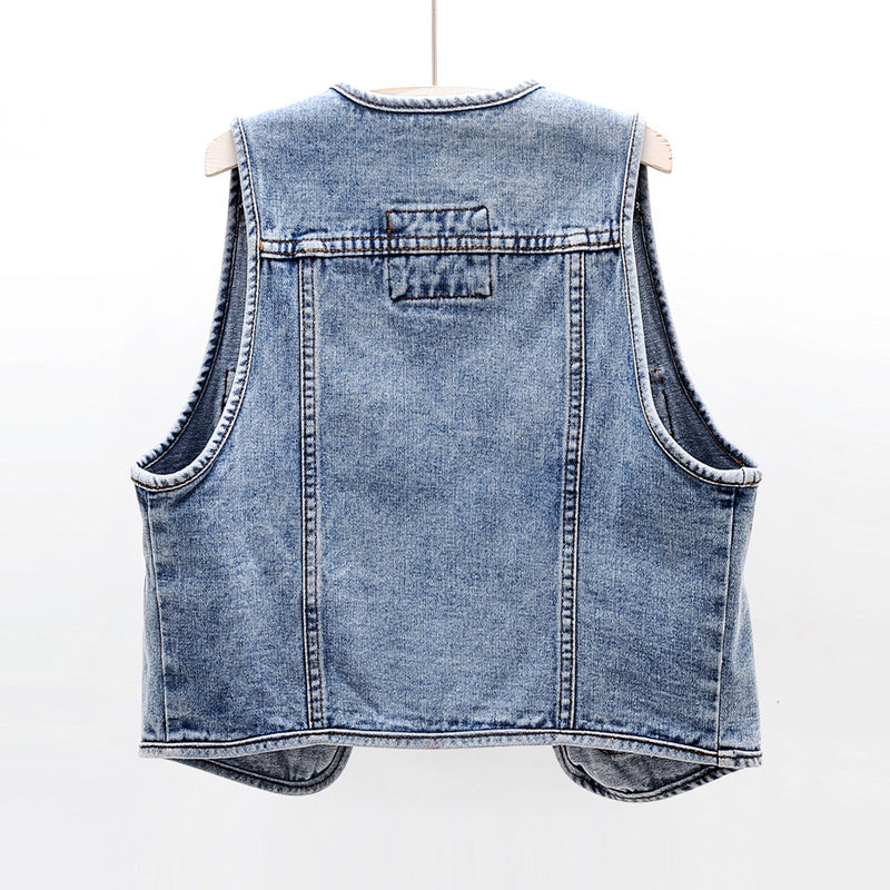 All-Match Fashion Multi-Pocket Denim Weste Damen Kurze Weste