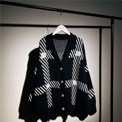 Retro Plaid Pullover Cardigan Damen Jacke