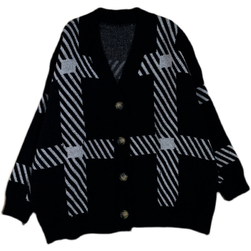 Retro Plaid Pullover Cardigan Damen Jacke
