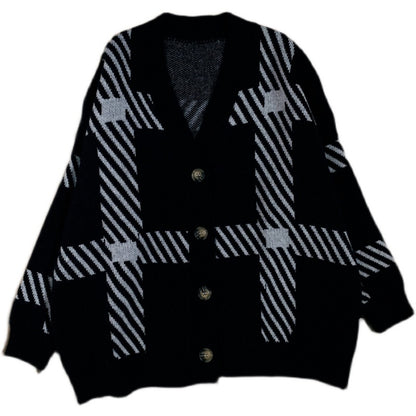 Retro Plaid Pullover Cardigan Damen Jacke