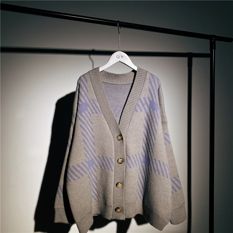 Retro Plaid Pullover Cardigan Damen Jacke