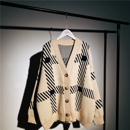 Retro Plaid Pullover Cardigan Damen Jacke