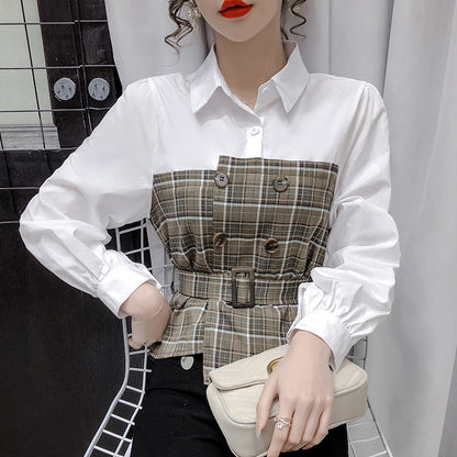Damen Fake Zweiteiler Bluse mit kariertem Hemd