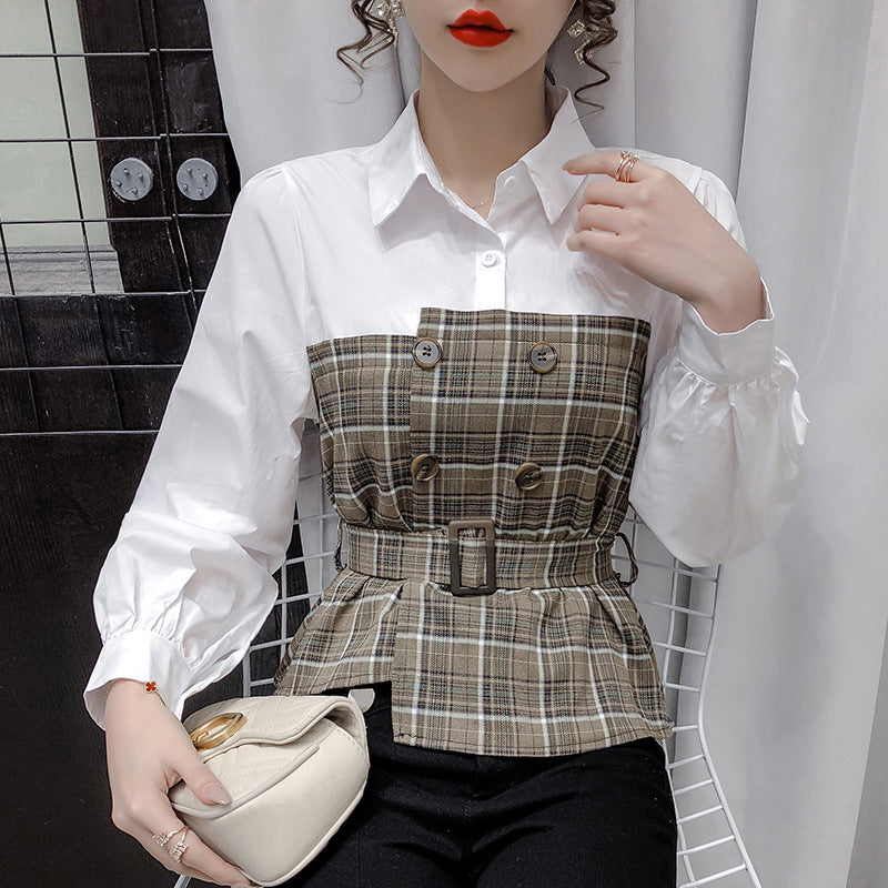 Damen Fake Zweiteiler Bluse mit kariertem Hemd