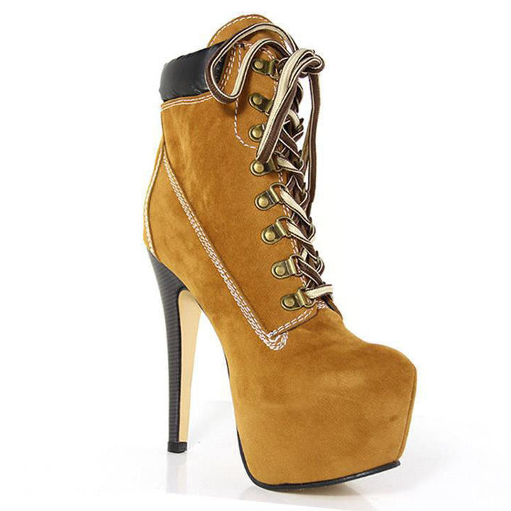 BuonoScarpe Neue Plattform High Heels 15cm Stilettos Mode Camouflage Stiefeletten Schuhe Frau Lace Up Sexy Nachtclub Stiefel Chic