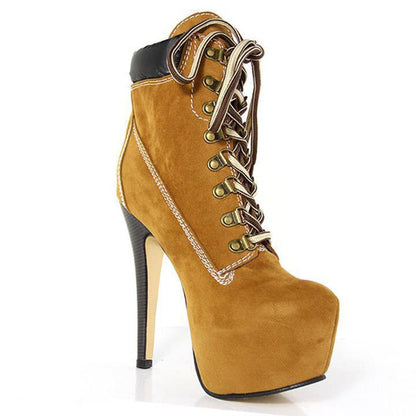 BuonoScarpe Neue Plattform High Heels 15cm Stilettos Mode Camouflage Stiefeletten Schuhe Frau Lace Up Sexy Nachtclub Stiefel Chic