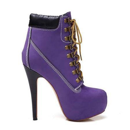 BuonoScarpe Neue Plattform High Heels 15cm Stilettos Mode Camouflage Stiefeletten Schuhe Frau Lace Up Sexy Nachtclub Stiefel Chic